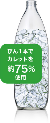 びん1本でカレットを約75％使用